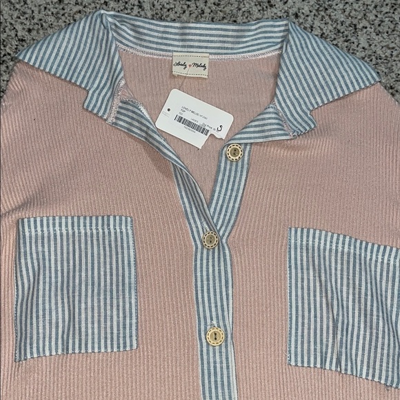 Lovely Melody Pink and Blue Button Down Shirt size small - Picture 2 of 6
